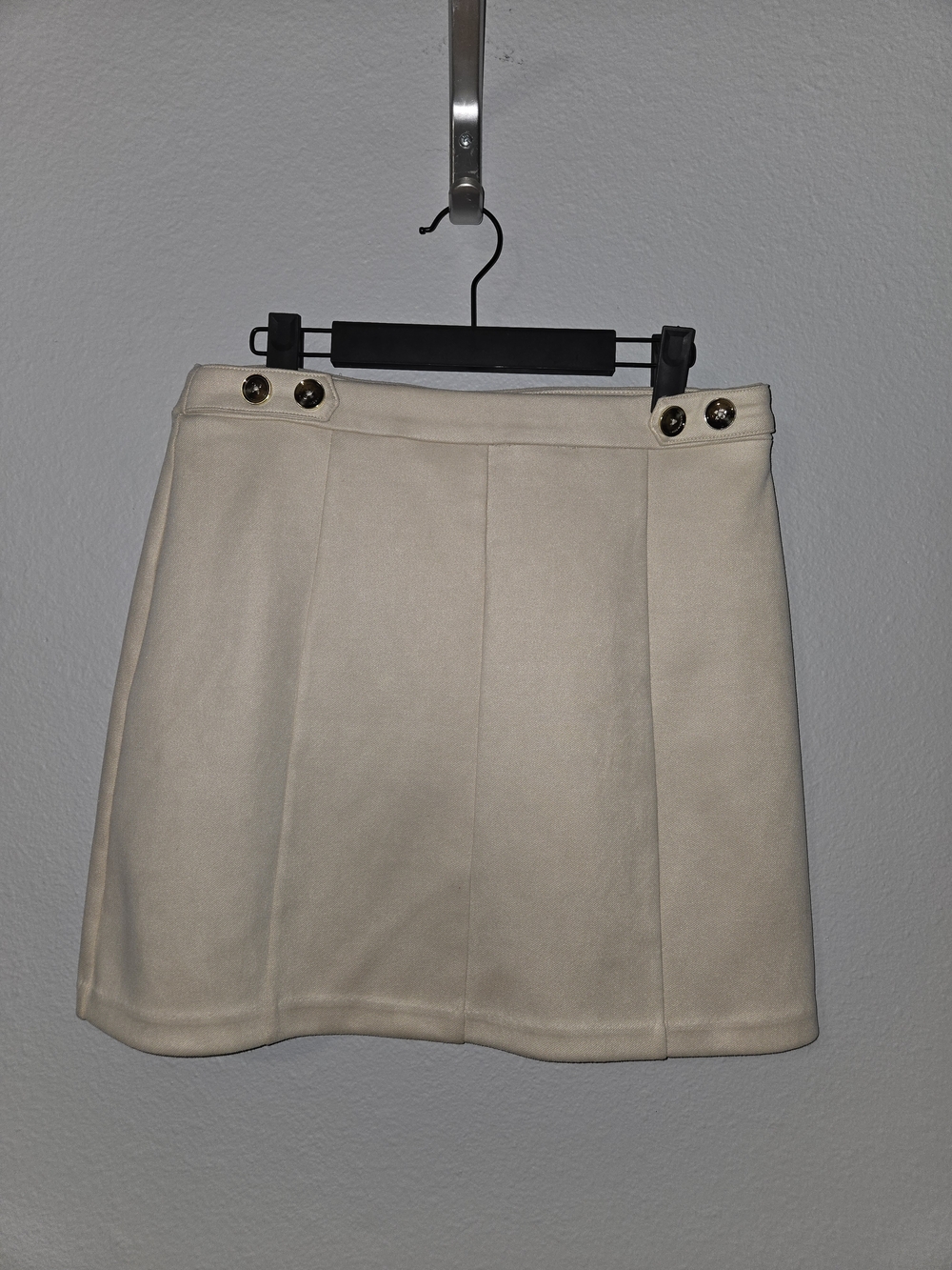 Andrew Marc Cream Mini Skirt with Gold Buttons